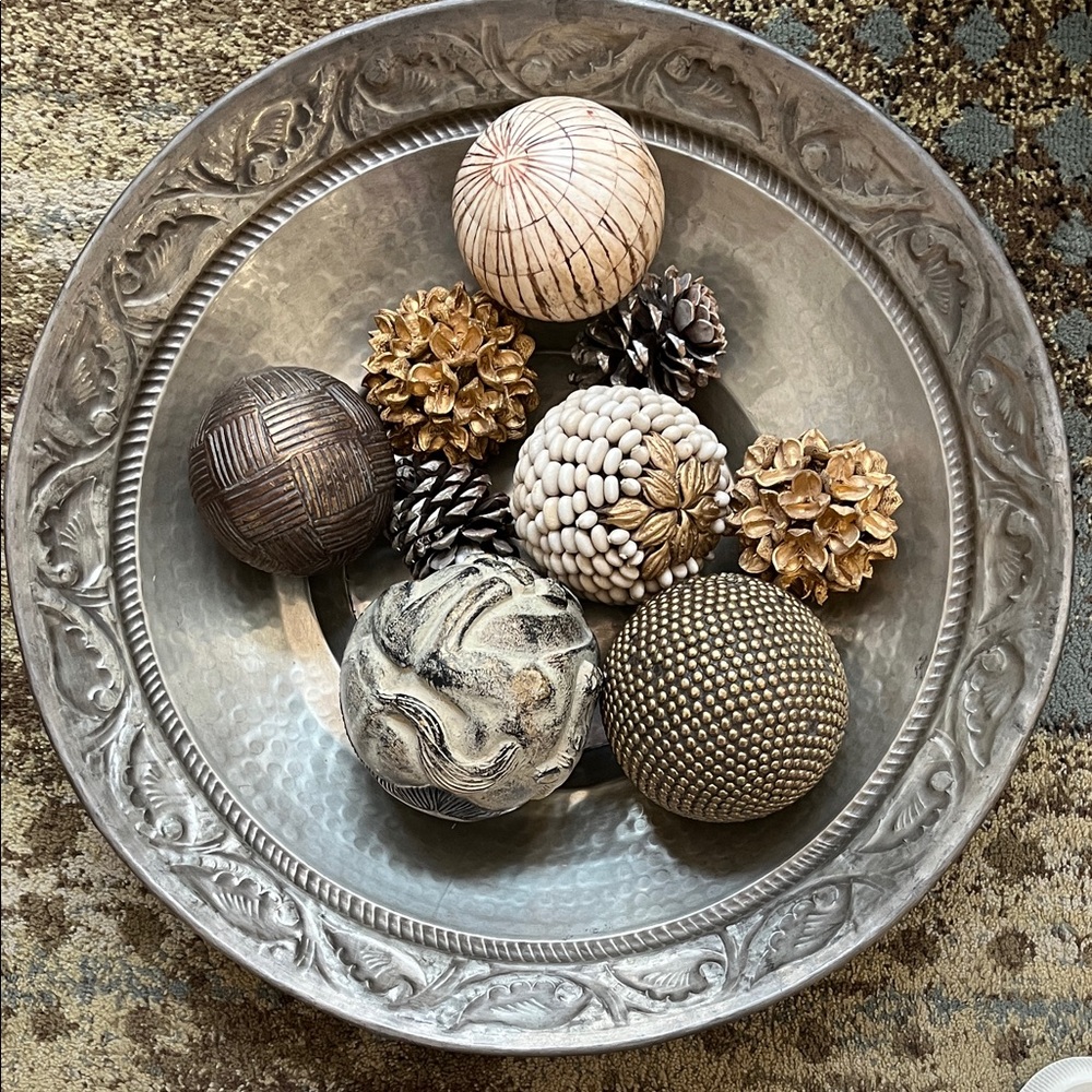 T&J Designs Silver Decorative Bowl with Assorted Accents